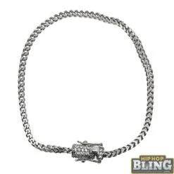 CZ Diamond Lock 2.5MM Stainless Steel Franco Bracelet