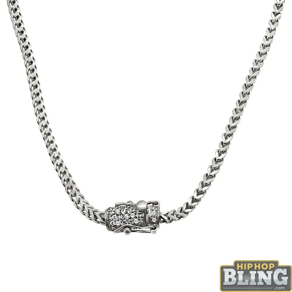 CZ Diamond Lock No Tarnish 2.5MM Franco Chain 1 CZ Diamond Lock No Tarnish 2.5MM Franco Chain
