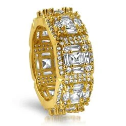Exotic Baguette Princess Eternity Band Gold Bling CZ Ring