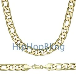 Figaro 12mm 24 Inch Gold Plated Hip Hop Chain Necklace
