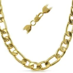 Figaro IP Gold Stainless Steel Chain Necklace 12MM