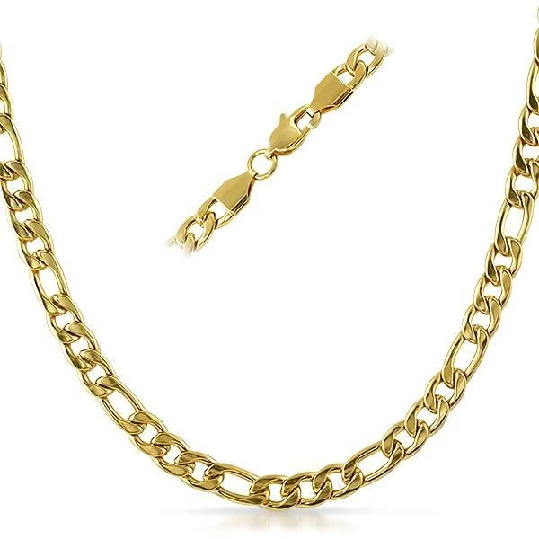 Figaro IP Gold Stainless Steel Chain Necklace6MM 1 Figaro IP Gold Stainless Steel Chain Necklace6MM
