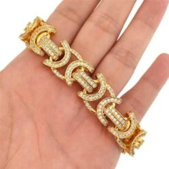 Flat Byzantine CZ Bling Bling Gold Hip Hop Bracelet -Wandr Jewelry Store flat byzantine cz bling bling gold hip hop bracelet 7 hiphopbling 889532