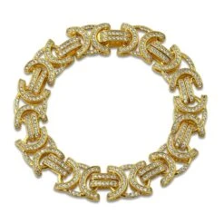 Flat Byzantine CZ Bling Bling Gold Hip Hop Bracelet