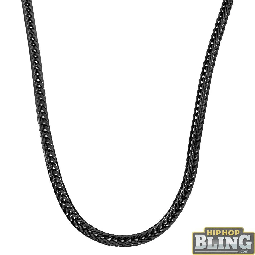 Foxtail Franco Black Chain 3MM Hip Hop Necklace 1 Foxtail Franco Black Chain 3MM Hip Hop Necklace