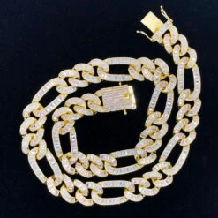 Full Baguette Figaro Hip Hop Bling Bling CZ Iced Out Chain -Wandr Jewelry Store full baguette figaro hip hop bling bling cz iced out chain yellow gold 18 hiphopbling 152106
