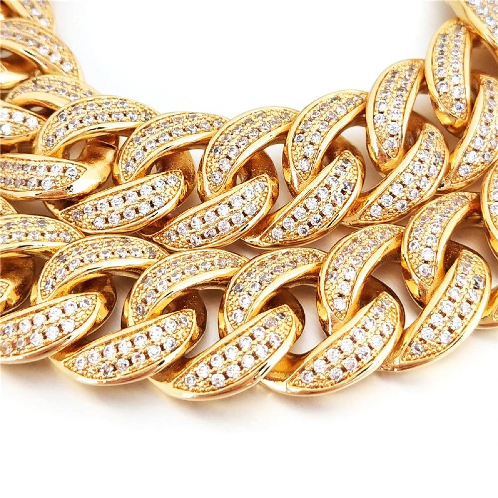 Full CZ Clasp Gold Cuban Chain 15MM Thick 3 Full CZ Clasp Gold Cuban Chain 15MM Thick - Image 3