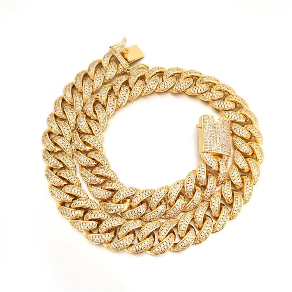 Full CZ Clasp Gold Cuban Chain 15MM Thick 2 Full CZ Clasp Gold Cuban Chain 15MM Thick - Image 2