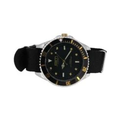 Genuine Diamond Bling Master Divers Sport Watch Gold With Black Nylon Strap