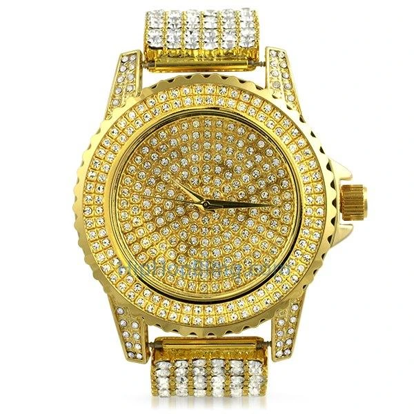 Gold All Bling Bling Custom Watch Iced Out Band 1 Gold All Bling Bling Custom Watch Iced Out Band