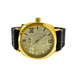 Gold Clean Style Watch With Thick Leather Band