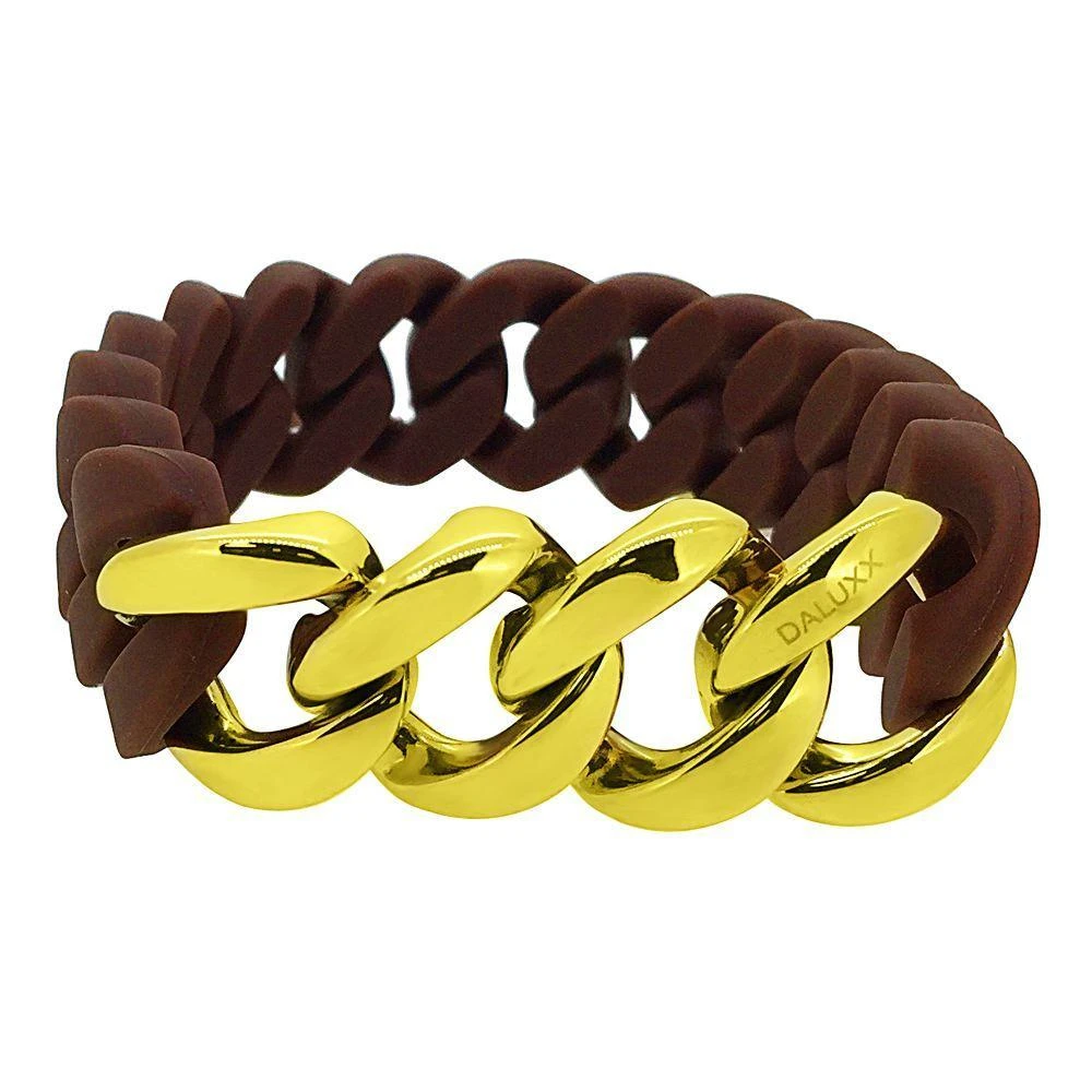 Gold Cuban Brown Rubber Bracelet 1 Gold Cuban Brown Rubber Bracelet