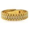 Gold President Bracelet CZ Set Center Links