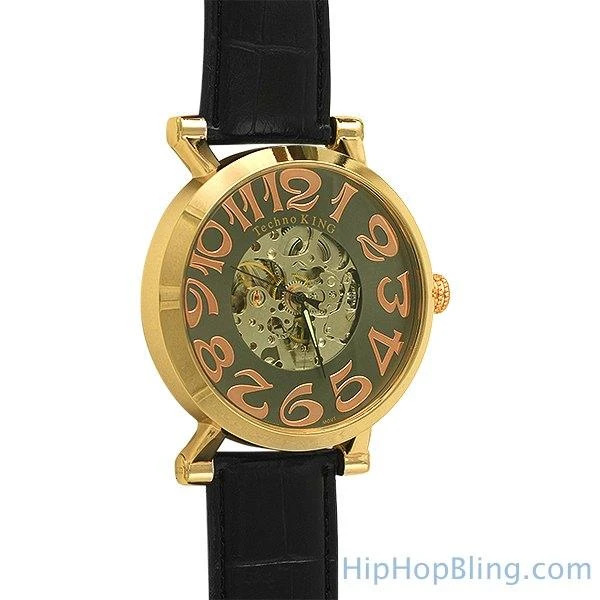 Gold Skeleton Automatic Watch Leather Band 1 Gold Skeleton Automatic Watch Leather Band