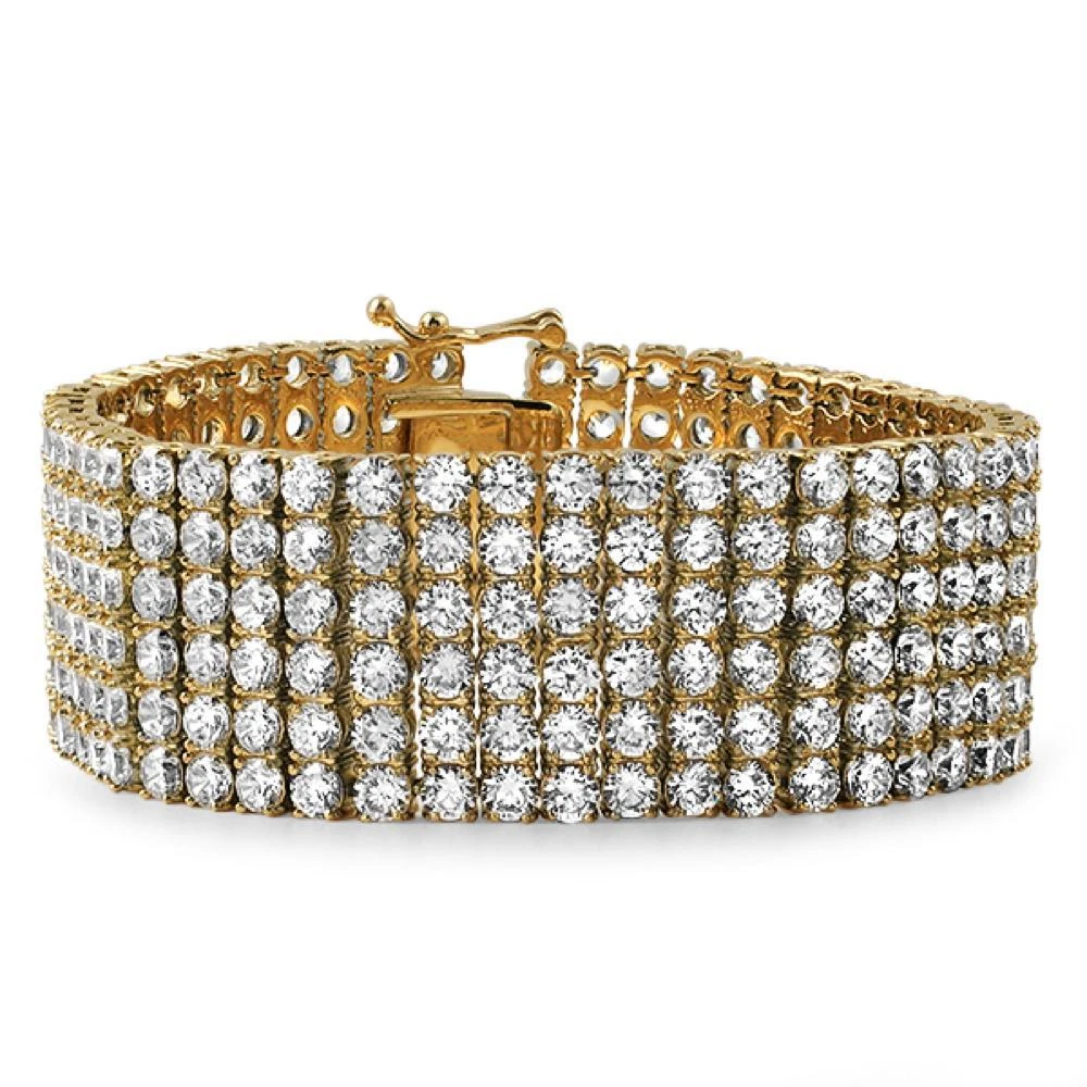 Gold Stainless Steel CZ 6 Row Iced Out Bracelet 1 Gold Stainless Steel CZ 6 Row Iced Out Bracelet