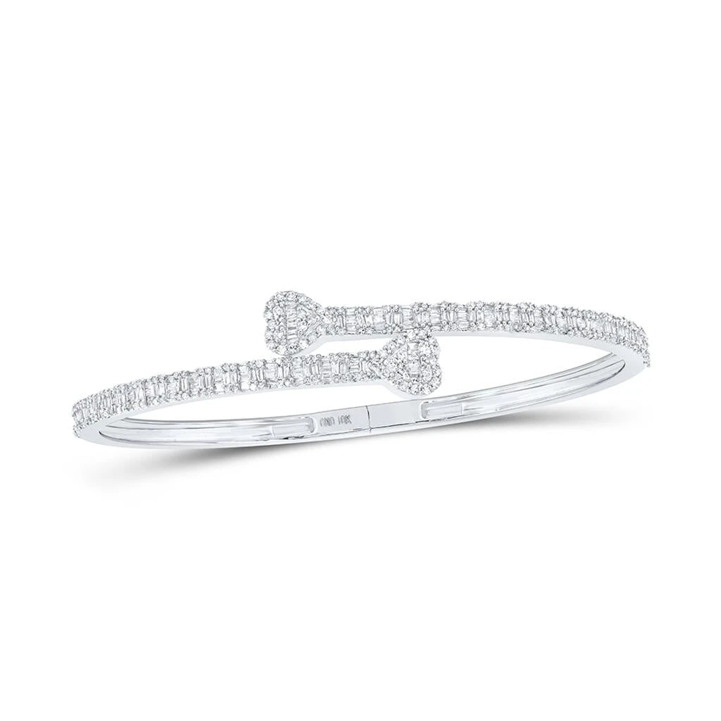 Heart Baguette Diamond Bangle Bracelet 10K Gold 2 Heart Baguette Diamond Bangle Bracelet 10K Gold - Image 2