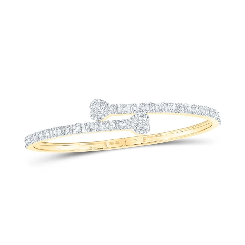 Heart Baguette Diamond Bangle Bracelet 10K Gold 1 Heart Baguette Diamond Bangle Bracelet 10K Gold