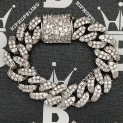 Ice Medley Cuban Bling Bling Bracelet 20MM White/Yellow Gold -Wandr Jewelry Store ice medley cuban bling bling bracelet 20mm whiteyellow gold hiphopbling 811416