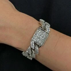 Ice Medley Cuban Bling Bling Bracelet 20MM White/Yellow Gold -Wandr Jewelry Store ice medley cuban bling bling bracelet 20mm whiteyellow gold white gold 7 hiphopbling 585394