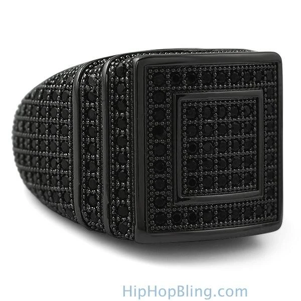 Ice Stacked Black CZ Micro Pave Iced Out Ring 1 Ice Stacked Black CZ Micro Pave Iced Out Ring