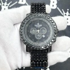 Ice Time Crown 10cttw Black Diamond Watch