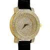 Iced Out Bling Bling Stadium Gold Black Leather Watch