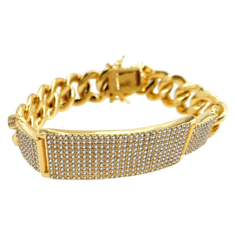 ID Cuban Bracelet Micro Pave Bling Gold Bracelet 4 ID Cuban Bracelet Micro Pave Bling Gold Bracelet - Image 4