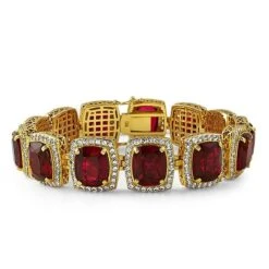 Lab Ruby GoldRed Gem Bracelet Bling