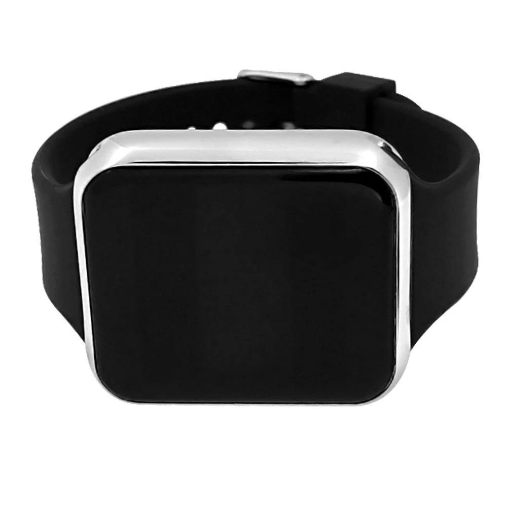 LED Touch Screen Silver Rectangle Watch Black Band 1 LED Touch Screen Silver Rectangle Watch Black Band