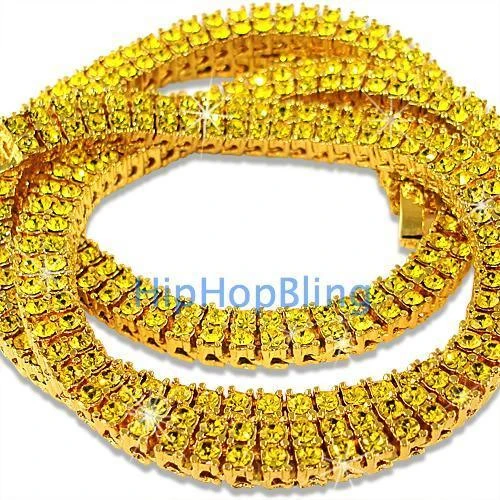 Lemonade Canary Iced Out Gold 2 Row Chain 1 Lemonade Canary Iced Out Gold 2 Row Chain