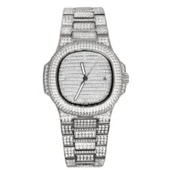 Modern CZ Stainless Steel Watch In White Gold