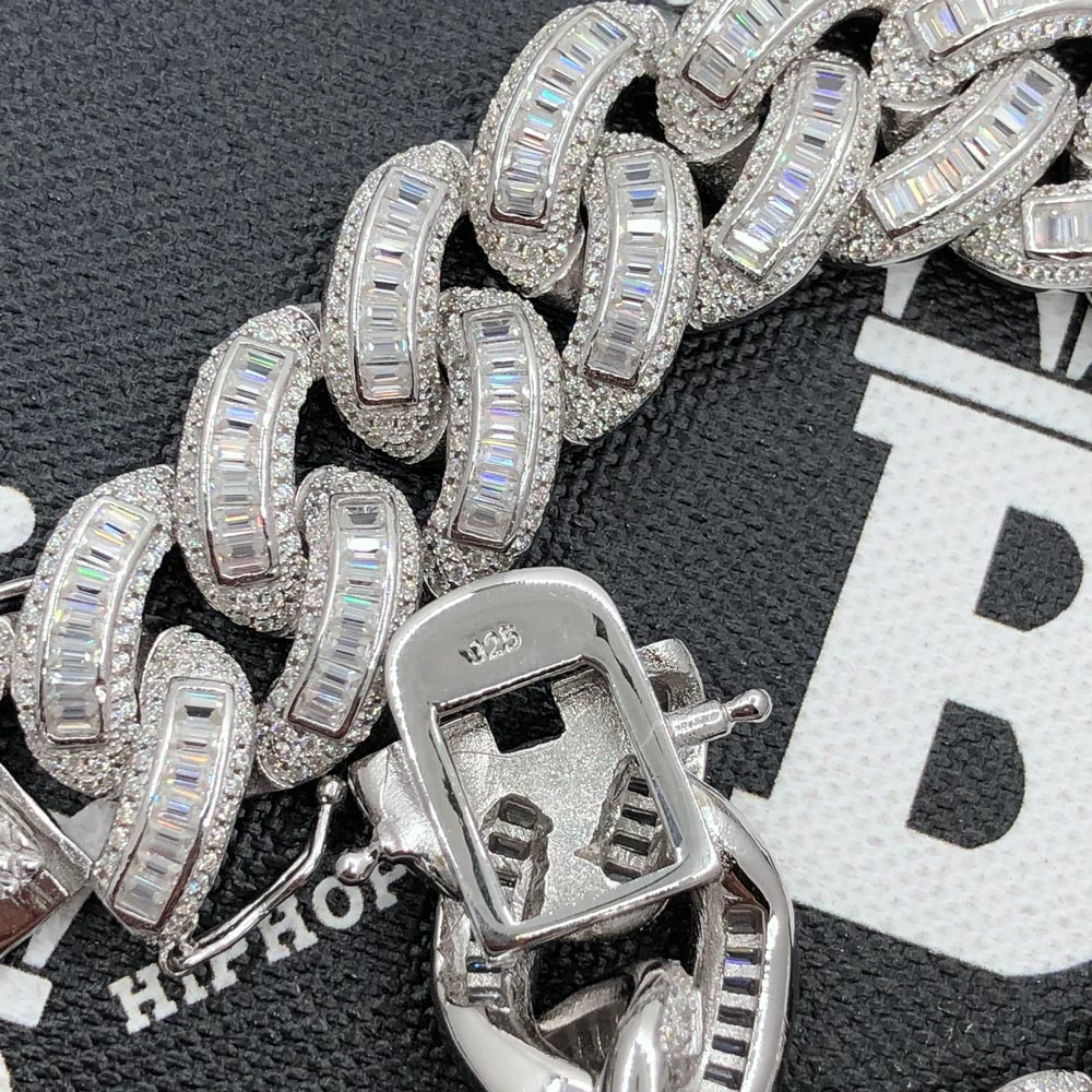 Moissanite Baguette Cuban Iced Out Bracelet 18MM .925 Sterling Silver 1 Moissanite Baguette Cuban Iced Out Bracelet 18MM .925 Sterling Silver