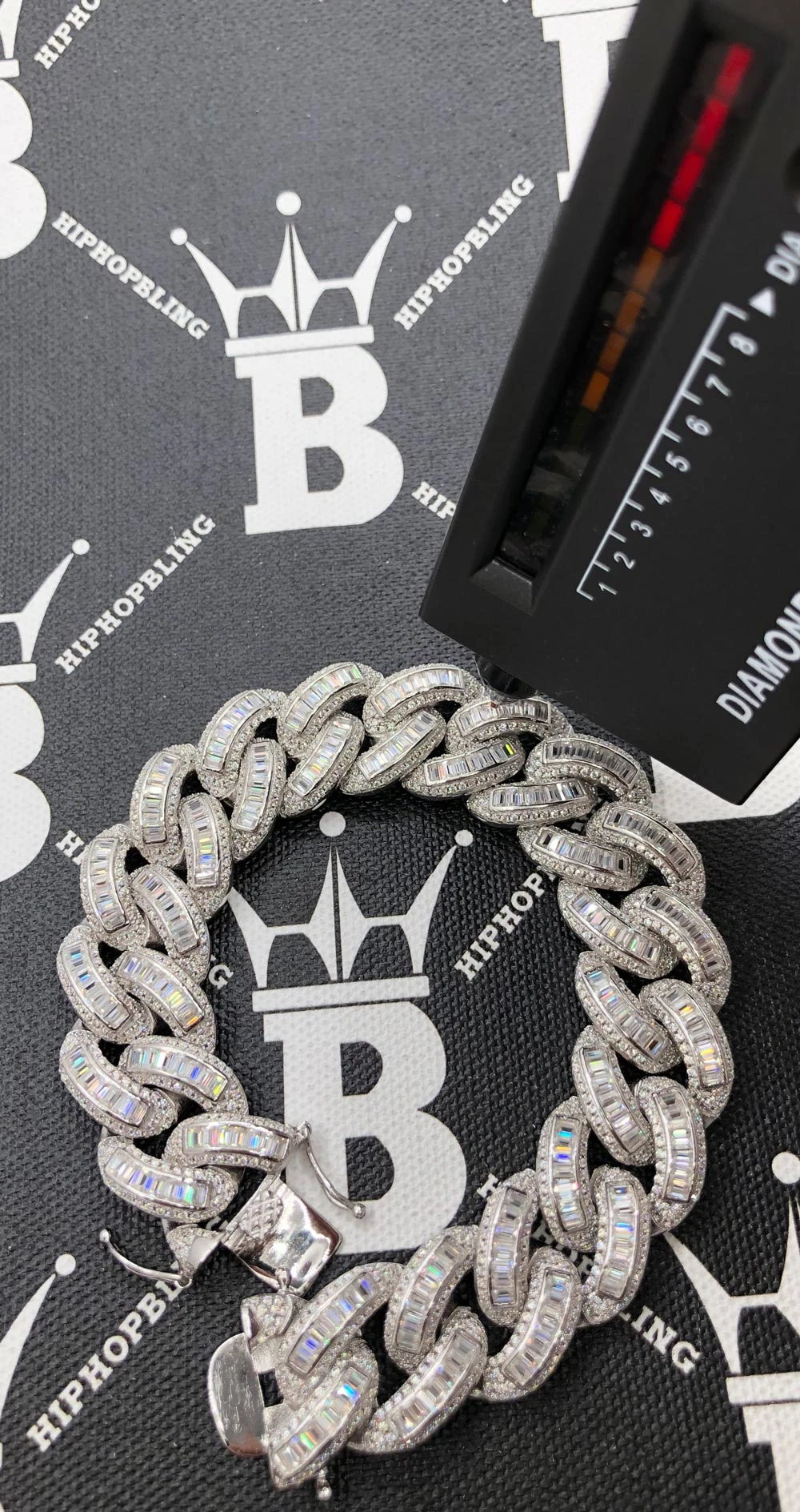 Moissanite Baguette Cuban Iced Out Bracelet 18MM .925 Sterling Silver 2 Moissanite Baguette Cuban Iced Out Bracelet 18MM .925 Sterling Silver - Image 2