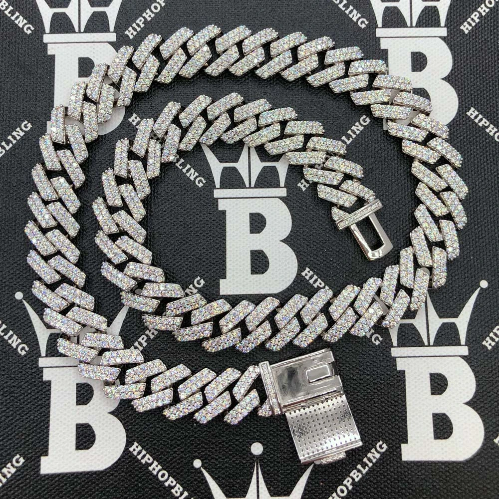 Moissanite Cuban Sharp Link Iced Out Chain 15MM .925 Sterling Silver 4 Moissanite Cuban Sharp Link Iced Out Chain 15MM .925 Sterling Silver - Image 4