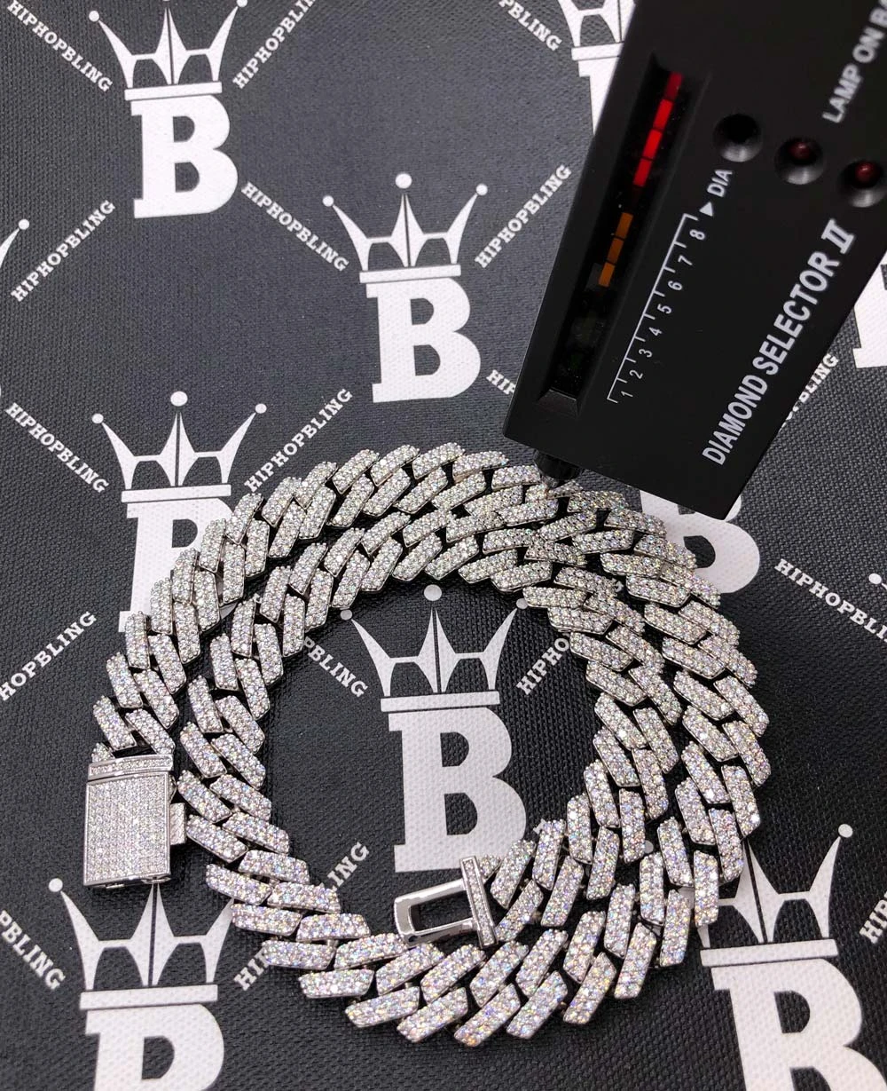 Moissanite Cuban Sharp Link Iced Out Chain 15MM .925 Sterling Silver 2 Moissanite Cuban Sharp Link Iced Out Chain 15MM .925 Sterling Silver - Image 2