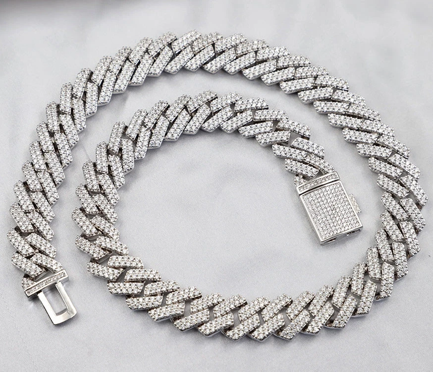 Moissanite Cuban Sharp Link Iced Out Chain 15MM .925 Sterling Silver 7 Moissanite Cuban Sharp Link Iced Out Chain 15MM .925 Sterling Silver - Image 7