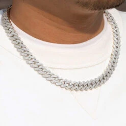 Moissanite Iced Out Cuban Chain Sharp Link 13MM .925 Sterling Silver