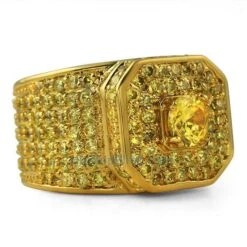 Presidential Canary CZ Gold Bling Bling Ring