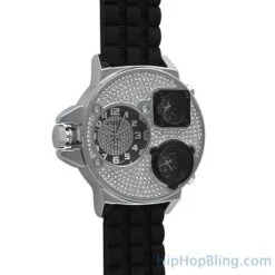 Silver Ice Triple Time Zone Rubber Watch