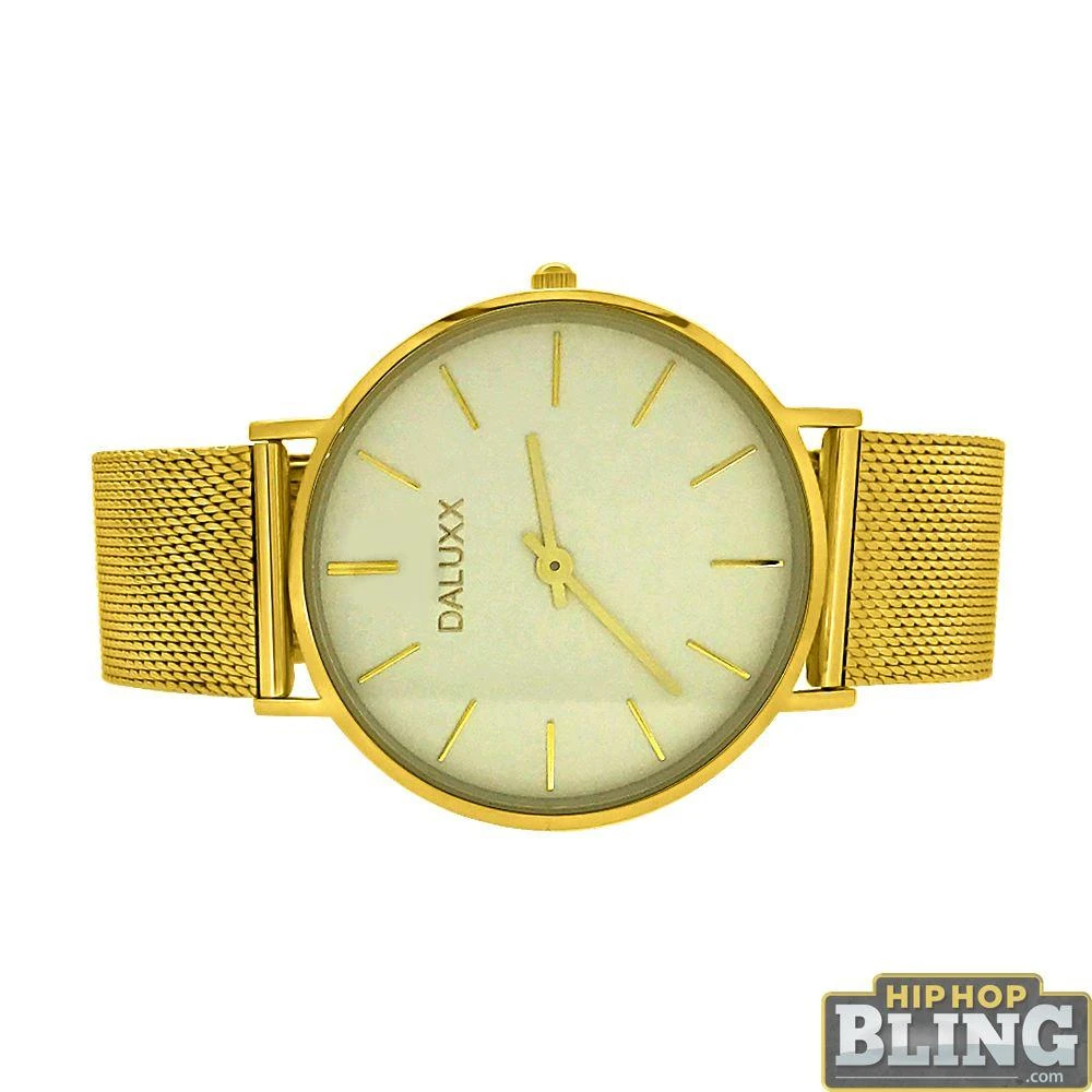 Slim Case Watch Gold Mesh Band White Dial 1 Slim Case Watch Gold Mesh Band White Dial