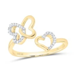 Triple Heart Open Diamond Ring 10K Gold