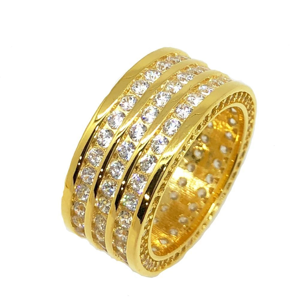 Triple Row CZ Eternity Band Bling Bling Ring In Gold 1 Triple Row CZ Eternity Band Bling Bling Ring In Gold