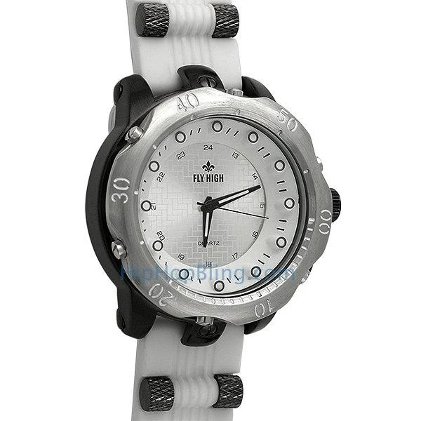 White Rubber Fashion Mens Watch Silver Black 1 White Rubber Fashion Mens Watch Silver Black