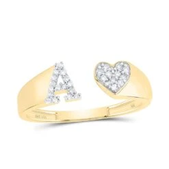 Womens Initial Letter Heart Diamond Ring 10K Gold