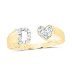 Womens Initial Letter Heart Diamond Ring 10K Gold -Wandr Jewelry Store womens initial letter heart diamond ring 10k gold d 10k yellow gold hiphopbling 775744
