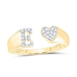 Womens Initial Letter Heart Diamond Ring 10K Gold -Wandr Jewelry Store womens initial letter heart diamond ring 10k gold e 10k yellow gold hiphopbling 409087