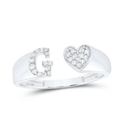 Womens Initial Letter Heart Diamond Ring 10K Gold -Wandr Jewelry Store womens initial letter heart diamond ring 10k gold g 10k white gold hiphopbling 489167