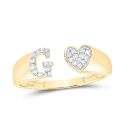 Womens Initial Letter Heart Diamond Ring 10K Gold -Wandr Jewelry Store womens initial letter heart diamond ring 10k gold g 10k yellow gold hiphopbling 918169