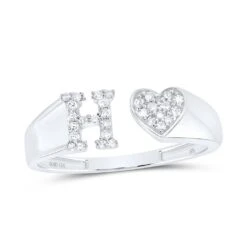 Womens Initial Letter Heart Diamond Ring 10K Gold -Wandr Jewelry Store womens initial letter heart diamond ring 10k gold h 10k white gold hiphopbling 154292