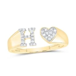 Womens Initial Letter Heart Diamond Ring 10K Gold -Wandr Jewelry Store womens initial letter heart diamond ring 10k gold h 10k yellow gold hiphopbling 385168